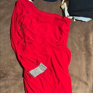 Elegant Red Dress with Silver Accents